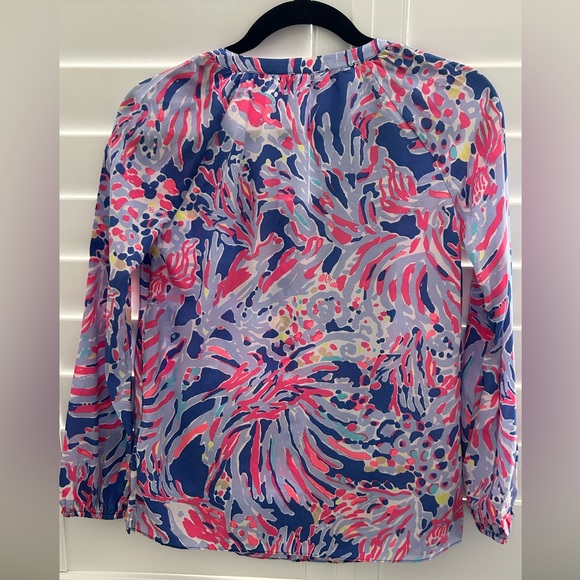 Lilly Pulitzer SARIA Silk Top Blouse Iris Pink Blue Shrimpy Chic BNWOT XXS - Picture 3 of 7